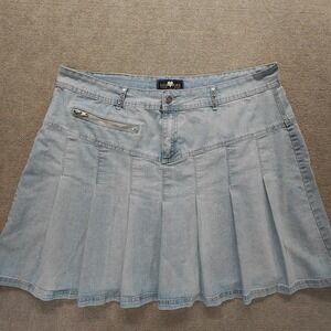 Vintage Y2k Luxury Blues Light Blue Faded Sparkle Pleated Denim Skirt Size 21/22